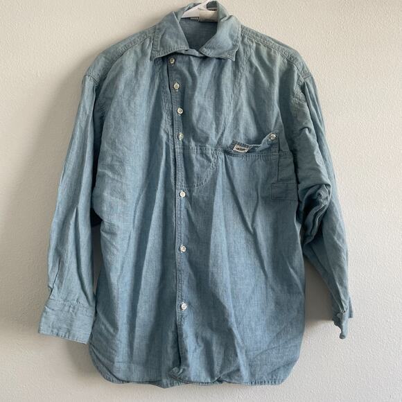 Vintage Guess Button Shirt Women 1 Blue Chambray Work 90s Grunge Utility Casual - Picture 1 of 11